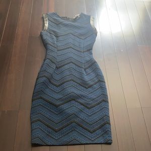 Black and navy dress with leather details